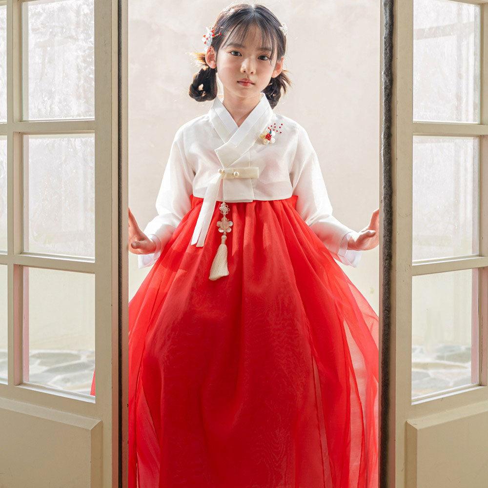 Youl Flared Red Girl Hanbok (100D-15YR) - Native Korean