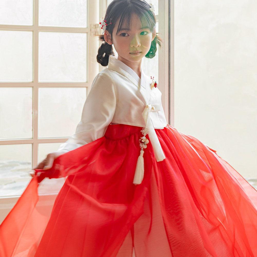 Youl Flared Red Girl Hanbok (100D-15YR) - Native Korean