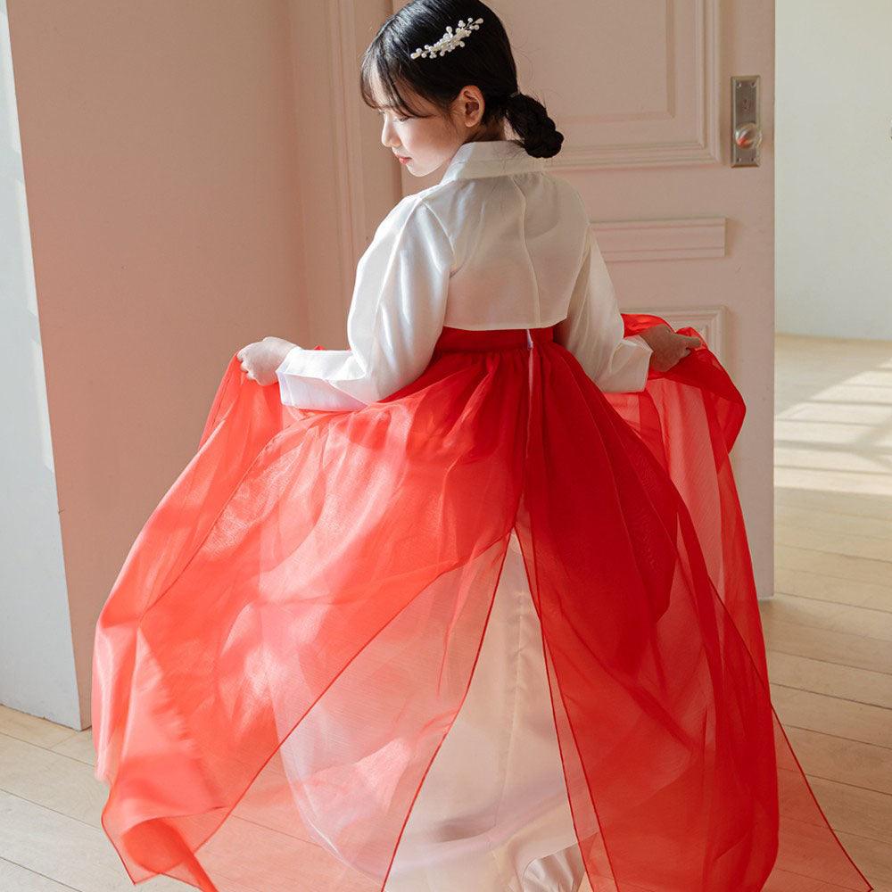 Youl Flared Red Girl Hanbok (100D-15YR) - Native Korean