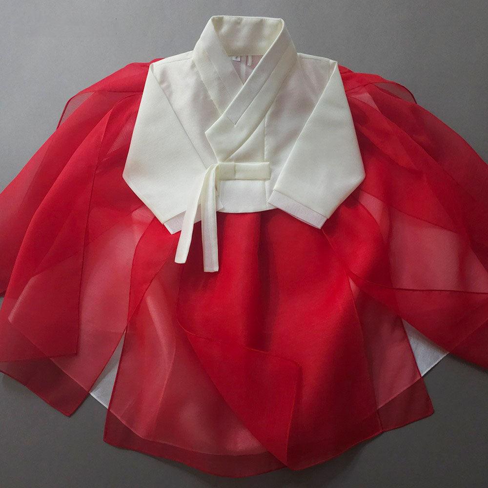 Youl Flared Red Girl Hanbok (100D-15YR) - Native Korean