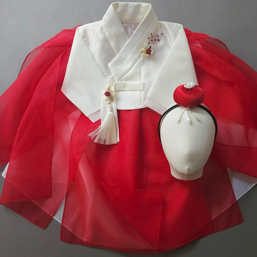 Youl Flared Red Girl Hanbok (100D-15YR) - Native Korean