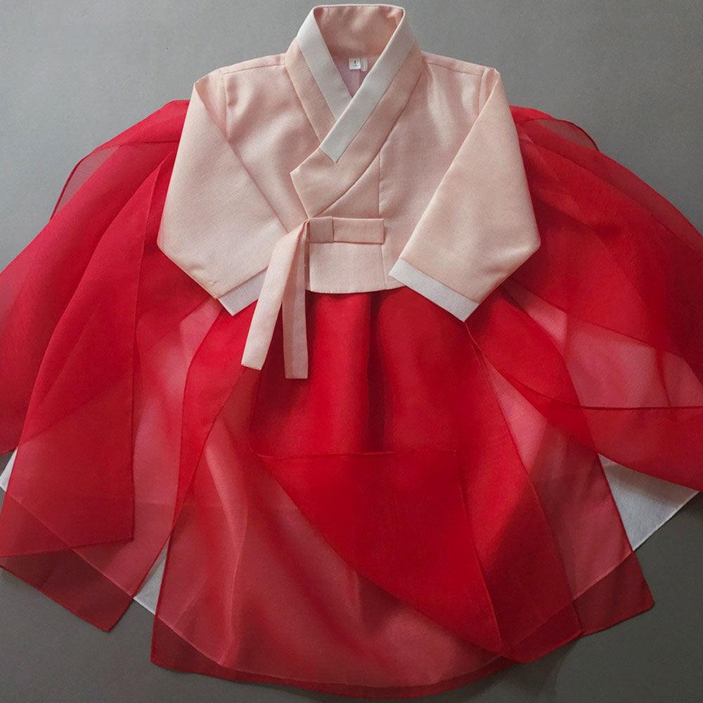 Youl Flared Red Girl Hanbok (100D-15YR) - Native Korean