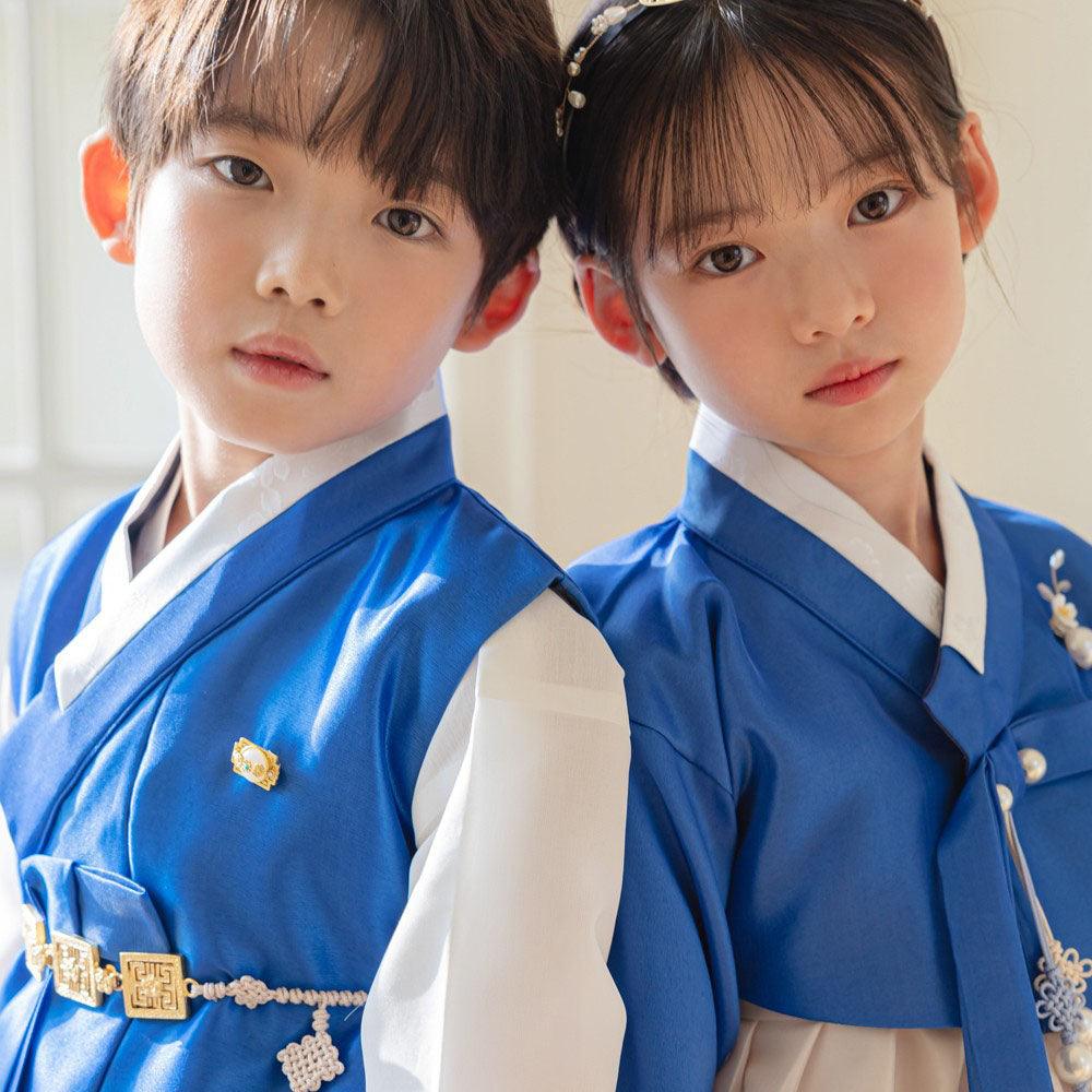 Yumin Blue Beige Girl Hanbok (100D-15YR) - Native Korean