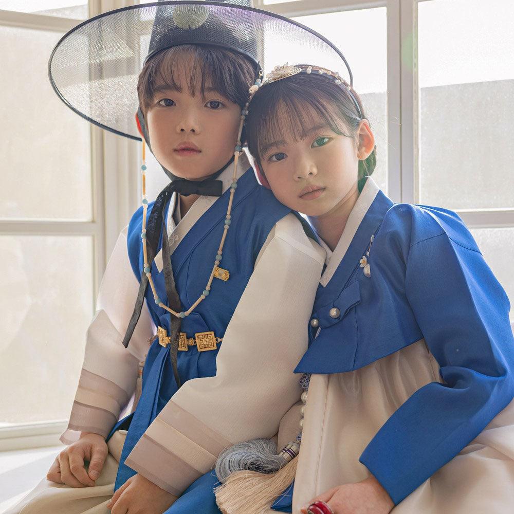 Yumin Blue Beige Girl Hanbok (100D-15YR) - Native Korean