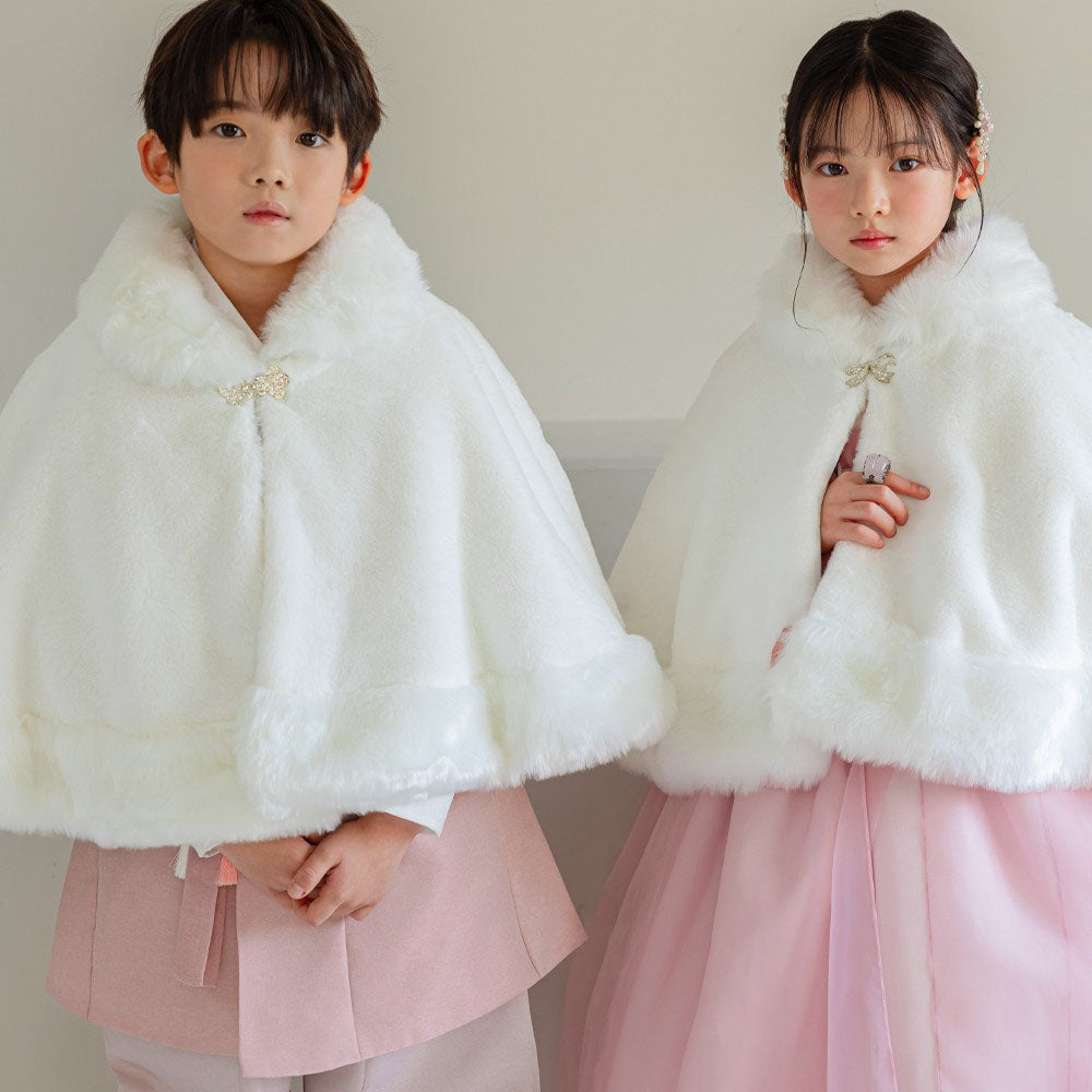 Ivory Faux Fur Hanbok Cape