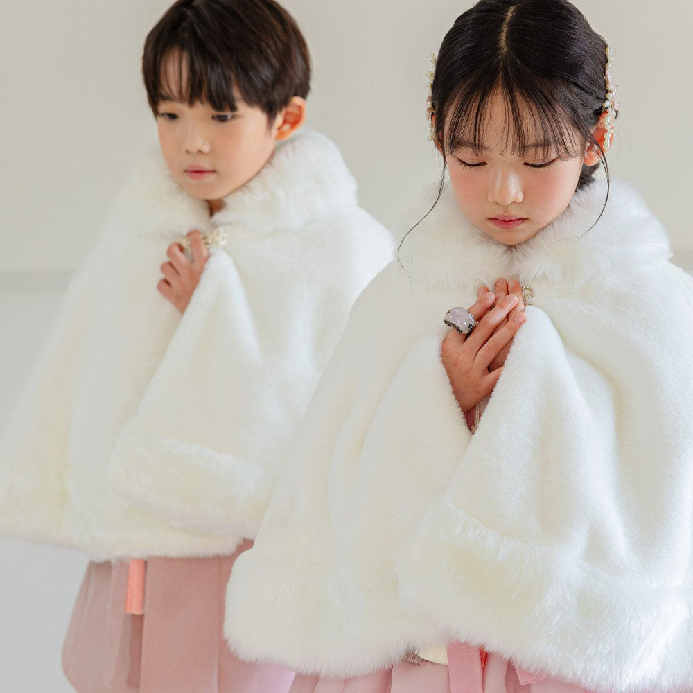 Ivory Faux Fur Hanbok Cape