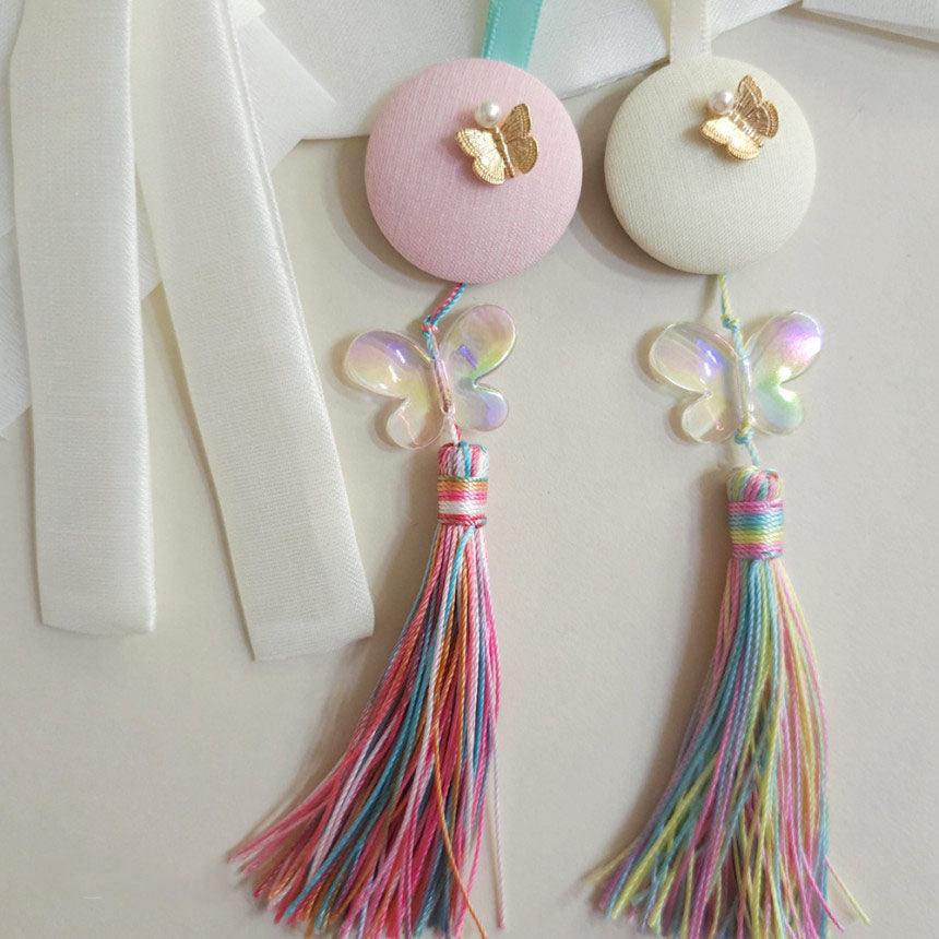 Pastel Butterfly Button Tassel Norigae - Native Korean