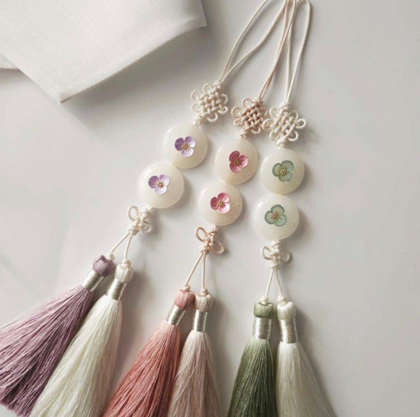 Pastel Floral Button Tassel Norigae - Native Korean
