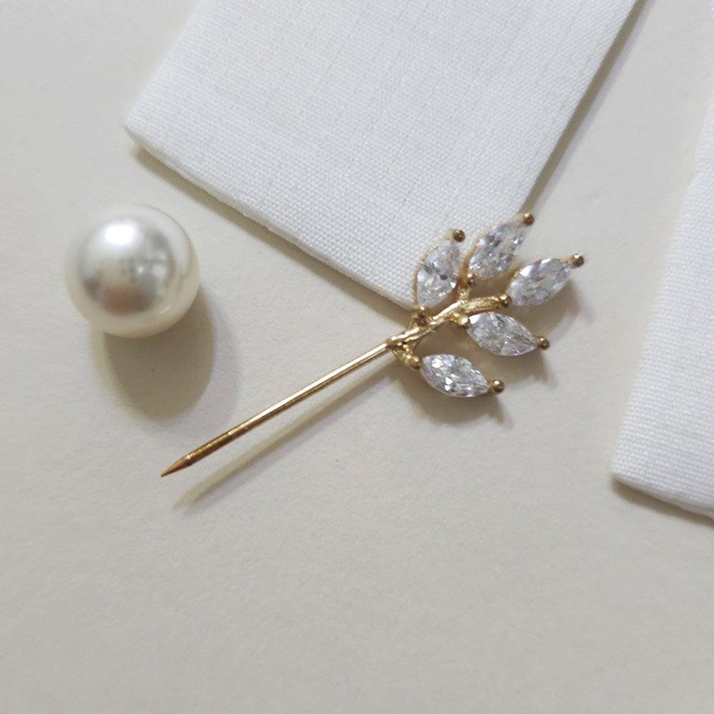 Pearl Leaves Brooch - Native Korean