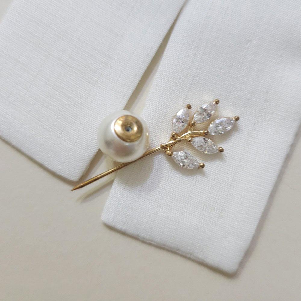 Pearl Leaves Brooch - Native Korean