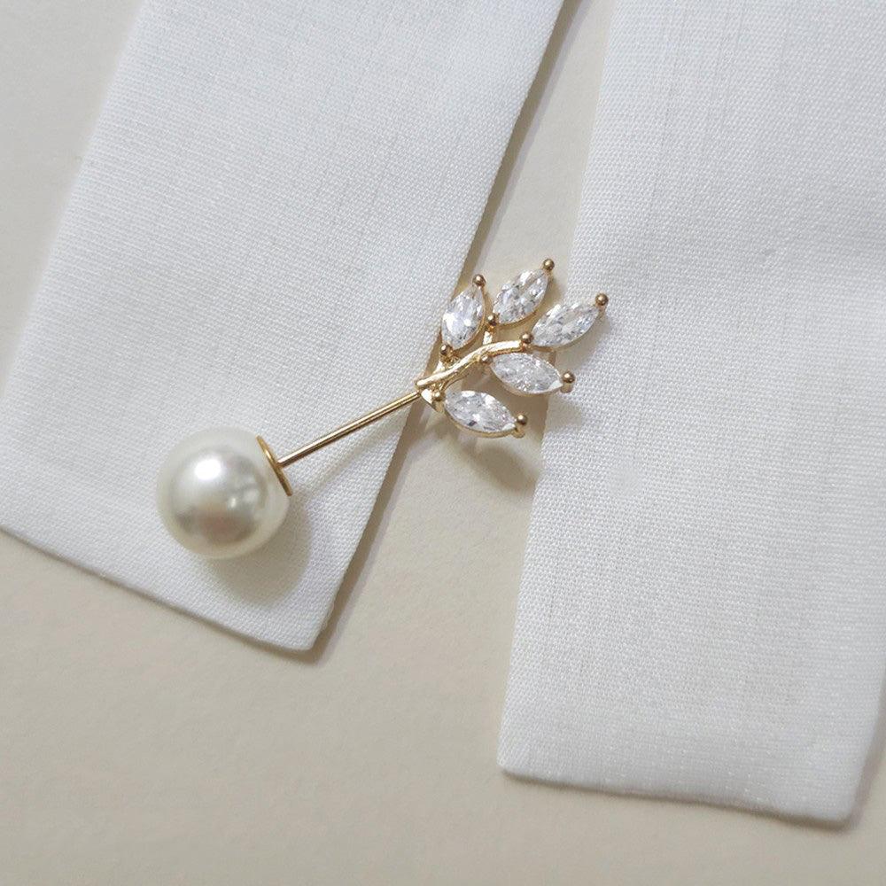 Pearl Leaves Brooch - Native Korean