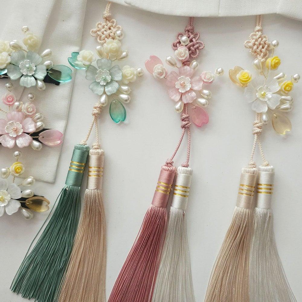 Pearls Floral Tassel Norigae - Native Korean