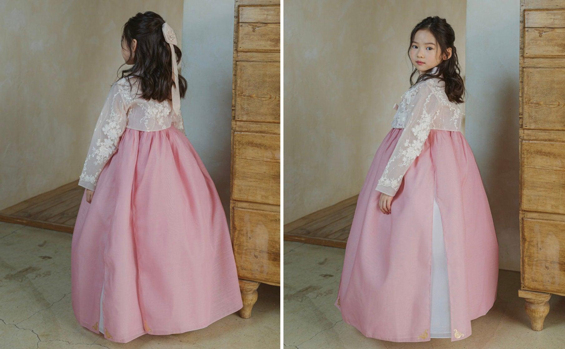 Pink 3D Dress Girl Hanbok (1-8YR) - Native Korean