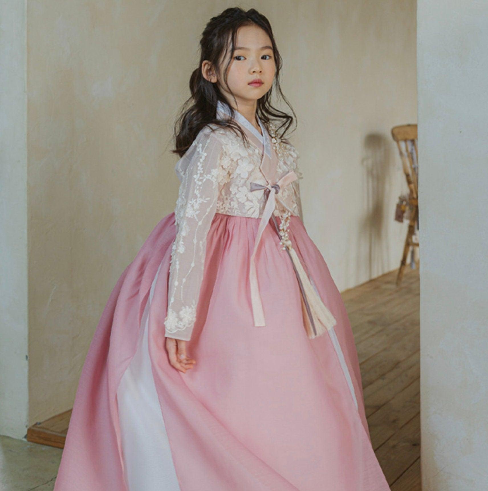 Pink 3D Dress Girl Hanbok (1-8YR) - Native Korean