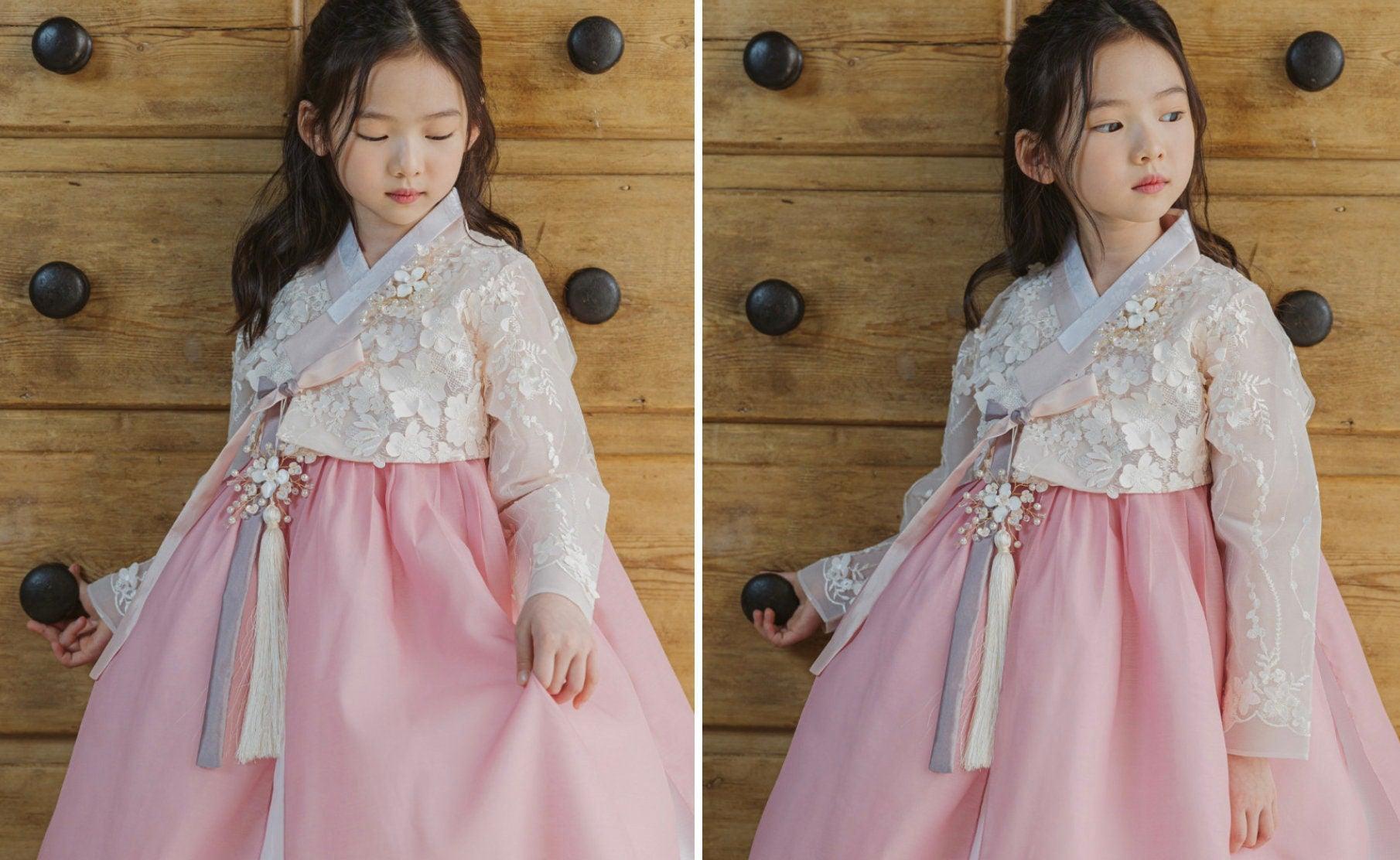 Pink 3D Dress Girl Hanbok (1-8YR) - Native Korean