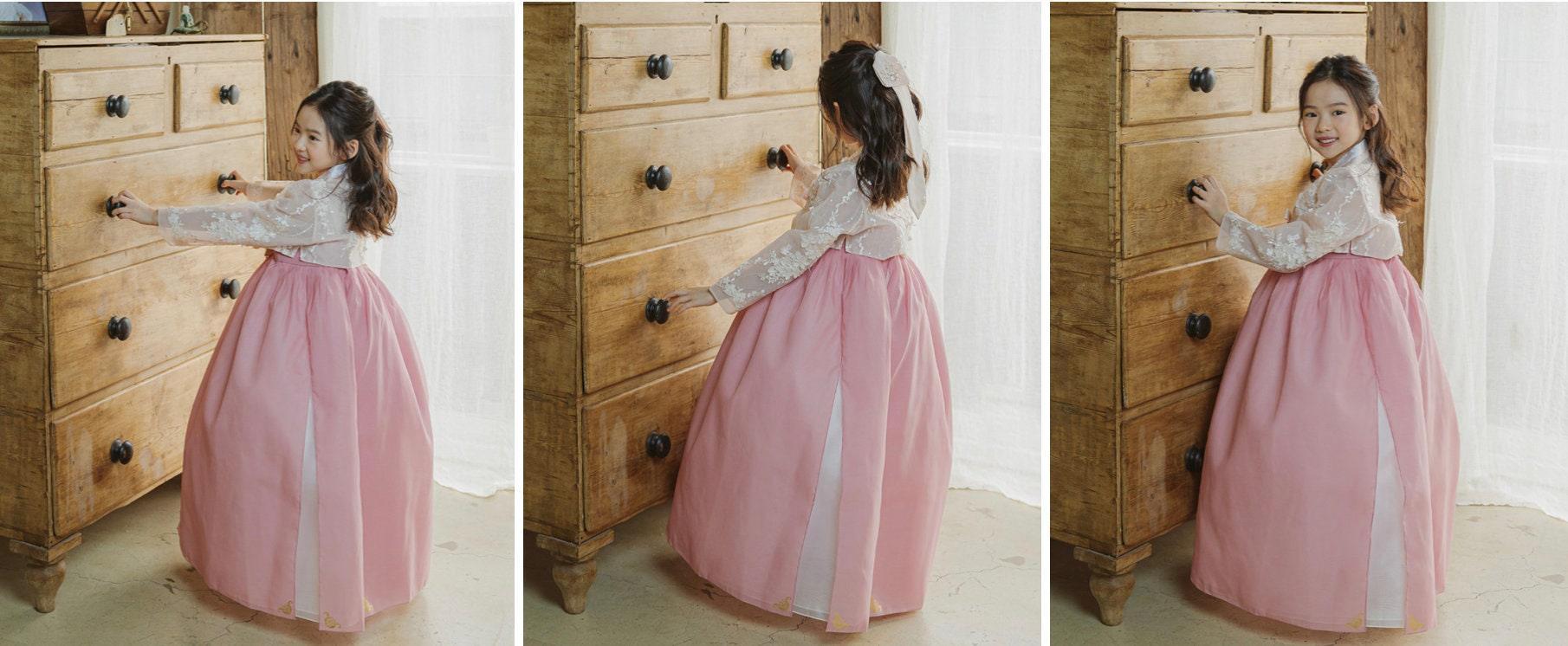 Pink 3D Dress Girl Hanbok (1-8YR) - Native Korean