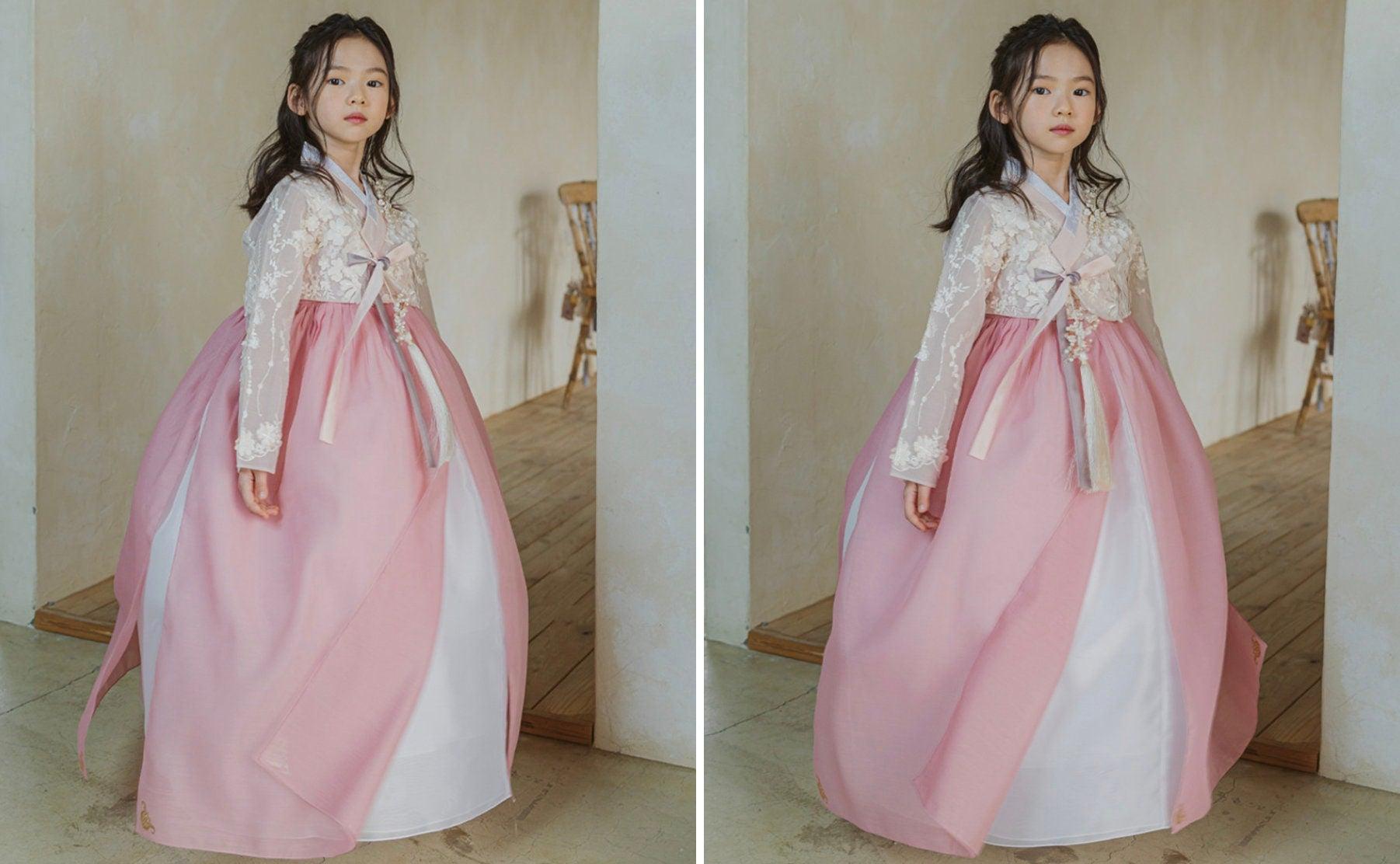 Pink 3D Dress Girl Hanbok (1-8YR) - Native Korean