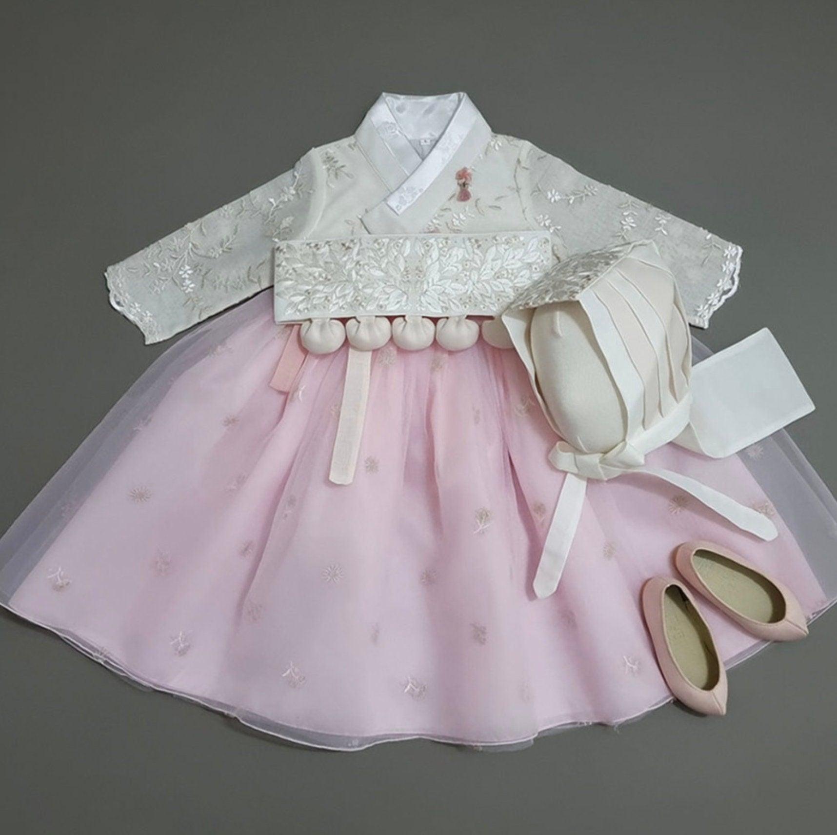 Pink Lace Dress Girl Hanbok (100D-10YR) - Native Korean