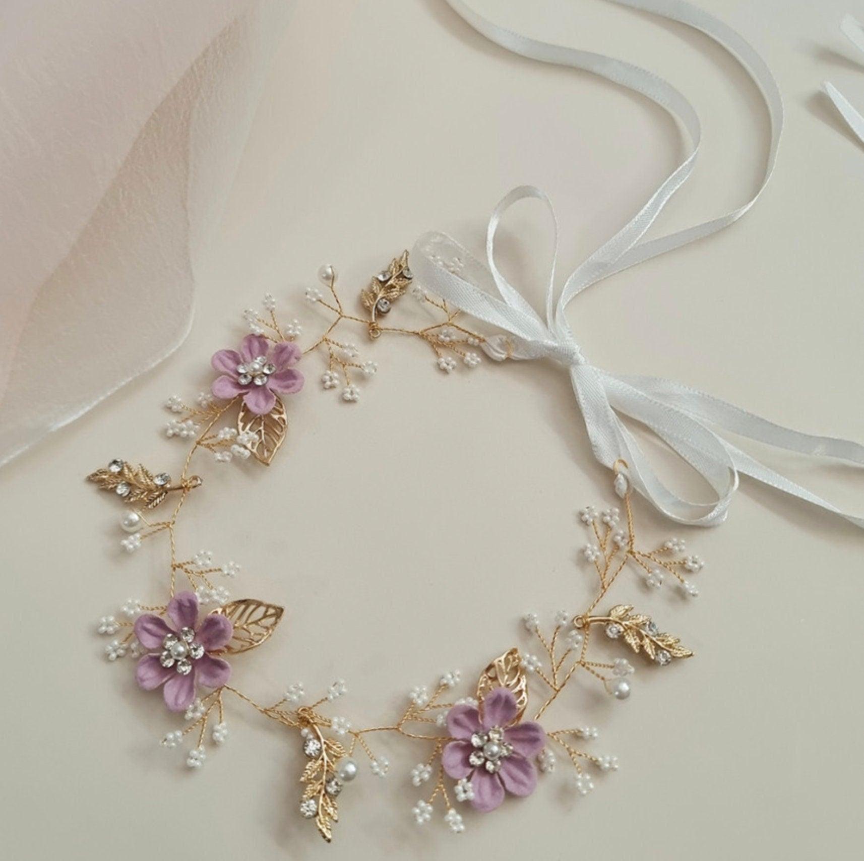 Purple Floral Crown Hairband w/ribbon - Native Korean