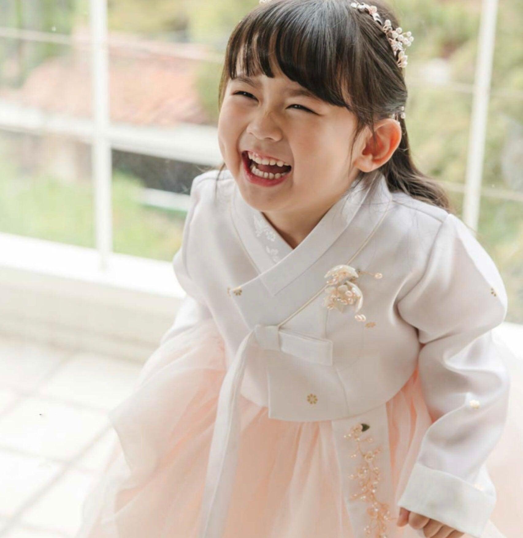 Ryu Ivory Peach Dress Girl Hanbok (100D-8YR) - Native Korean