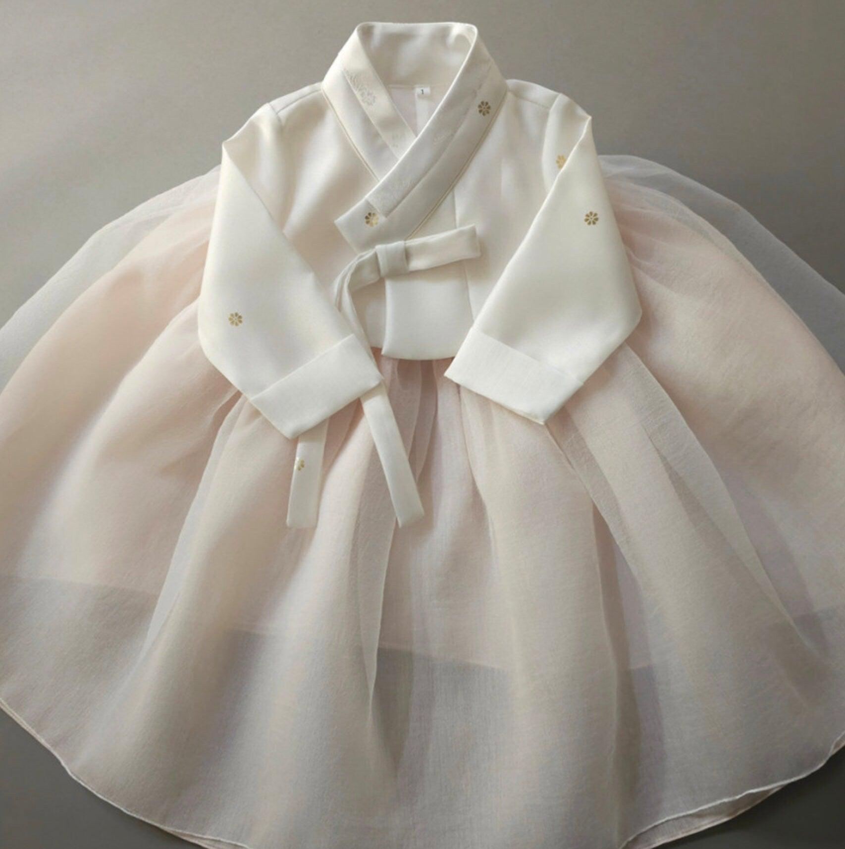 Ryu Ivory Peach Dress Girl Hanbok (100D-8YR) - Native Korean