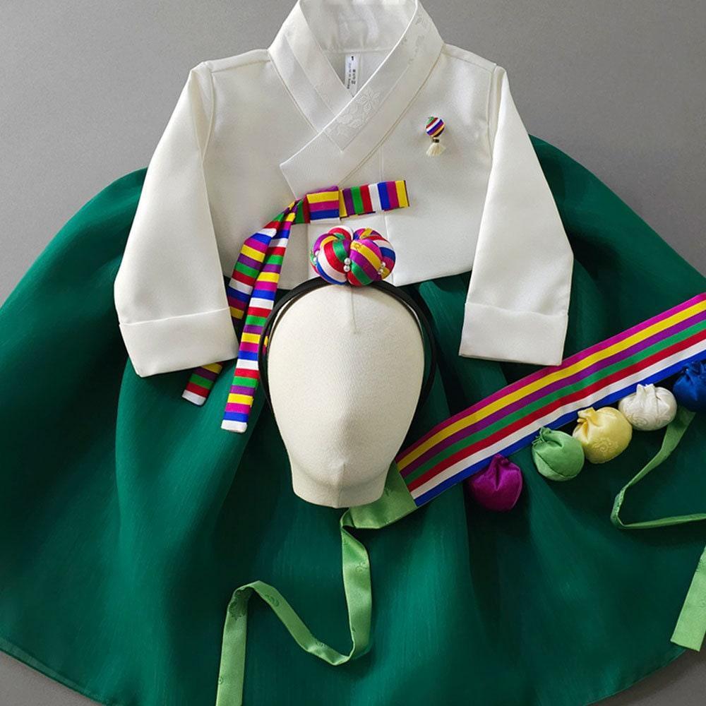 Saekdong Ribbon Green Girl Hanbok (1-9YR) - Native Korean