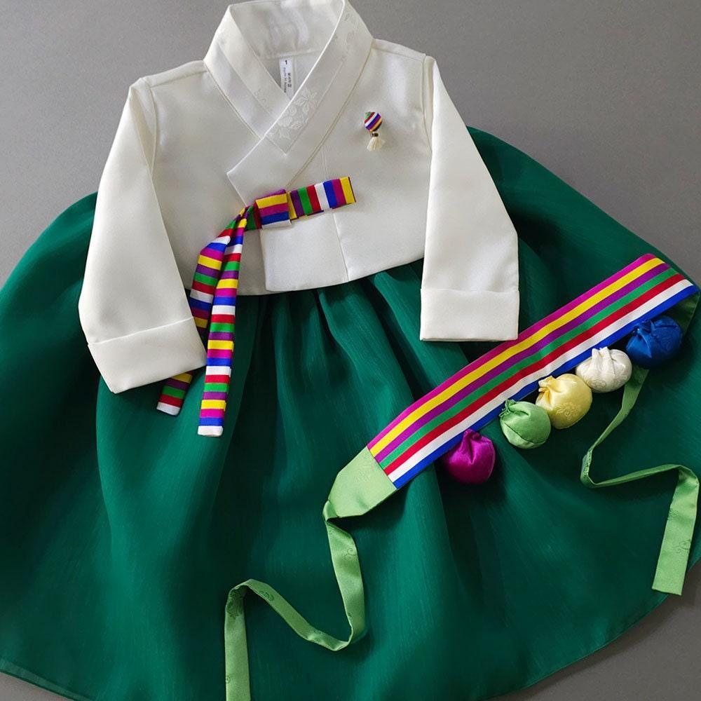 Saekdong Ribbon Green Girl Hanbok (1-9YR) - Native Korean