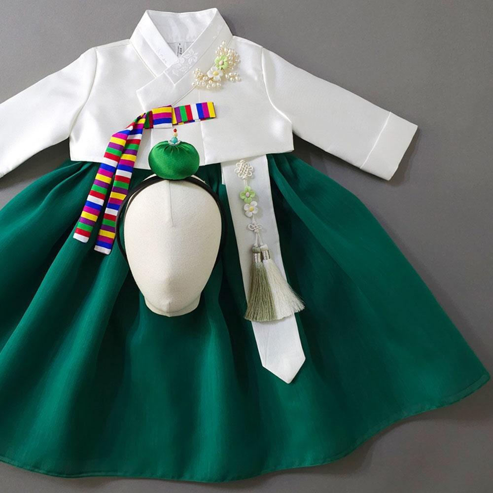 Saekdong Ribbon Green Girl Hanbok (1-9YR) - Native Korean