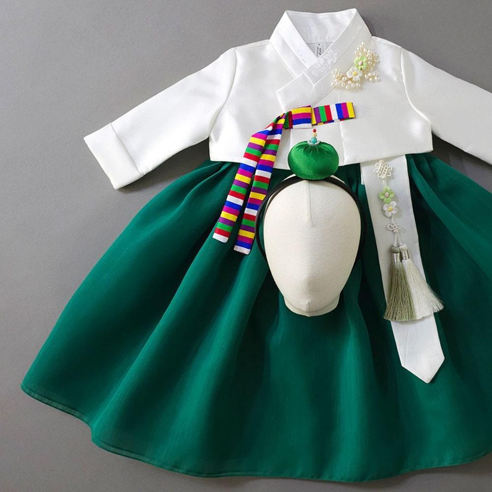 Saekdong Ribbon Green Girl Hanbok (1-9YR) - Native Korean