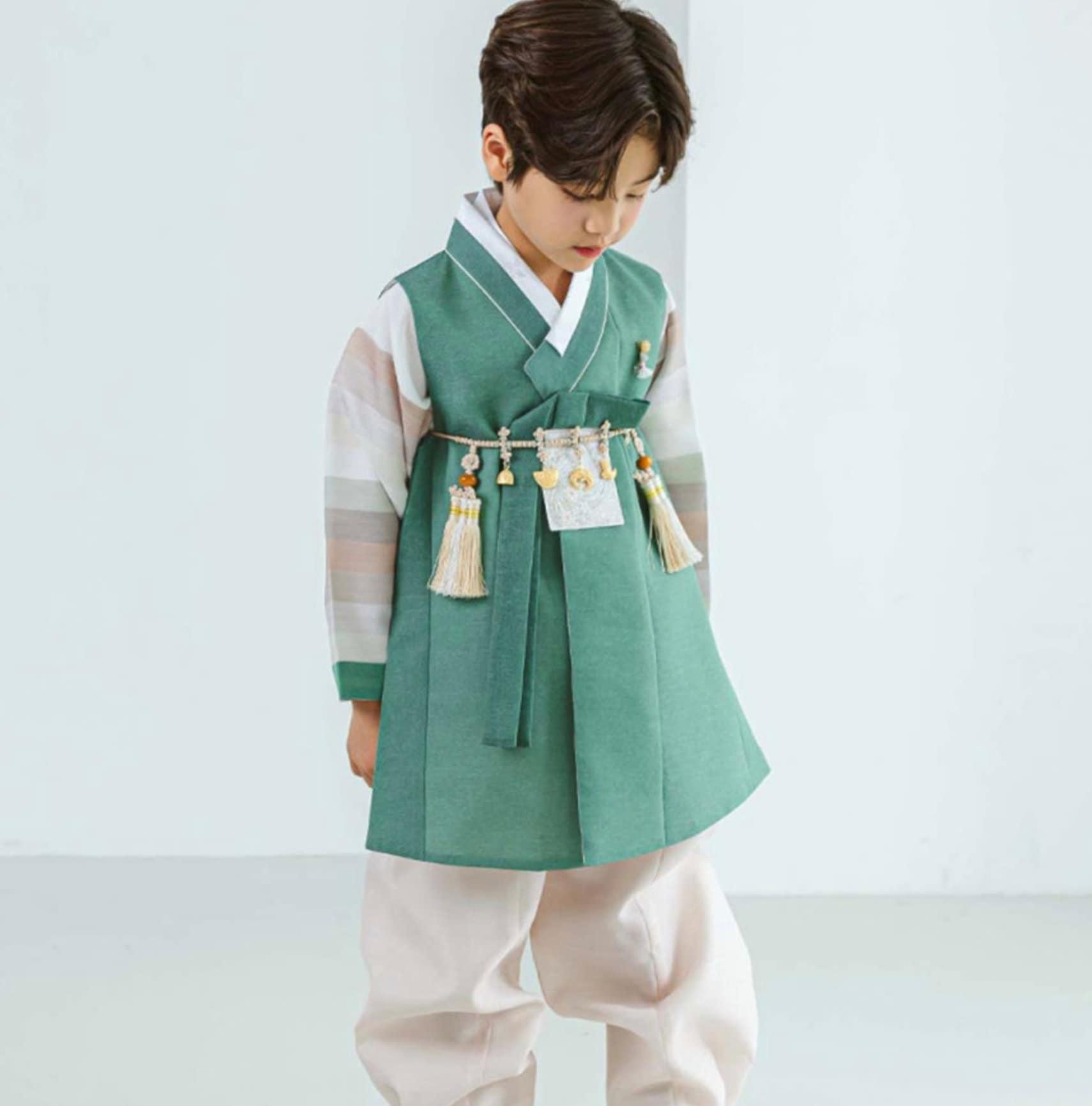 Sangmin Saekdong Green Boy Hanbok (100D-8YR) - Native Korean