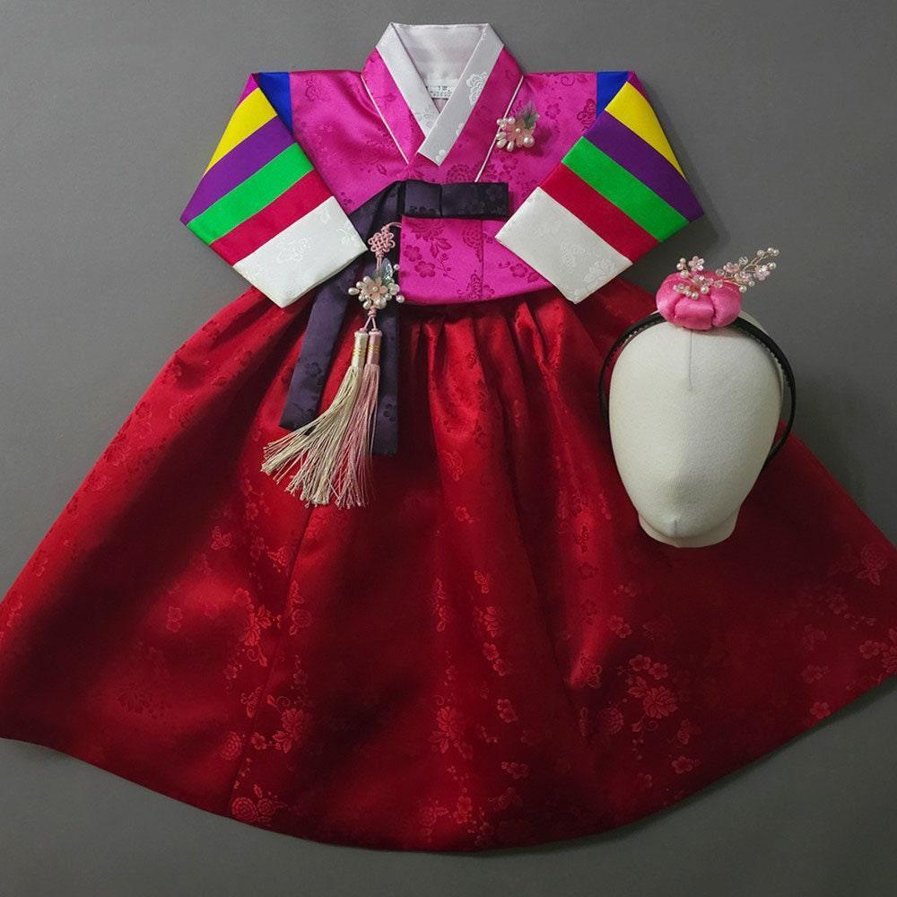 Seunju Magenta Saekdong Jeogori-9 Colors Skirt Girl Hanbok (100D-10YR) - Native Korean
