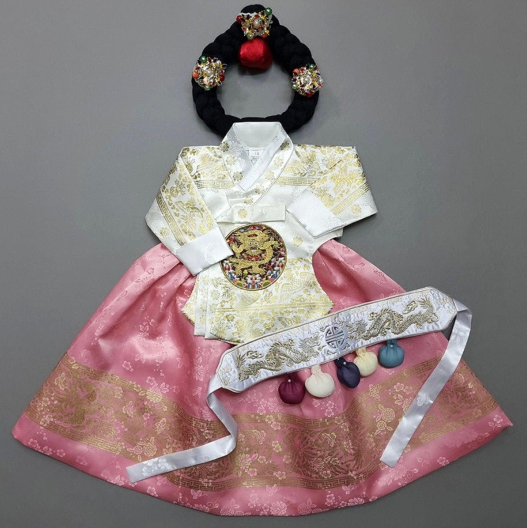 Shiny Pink Skirt Girl Hanbok (100D-1YR) - Native Korean