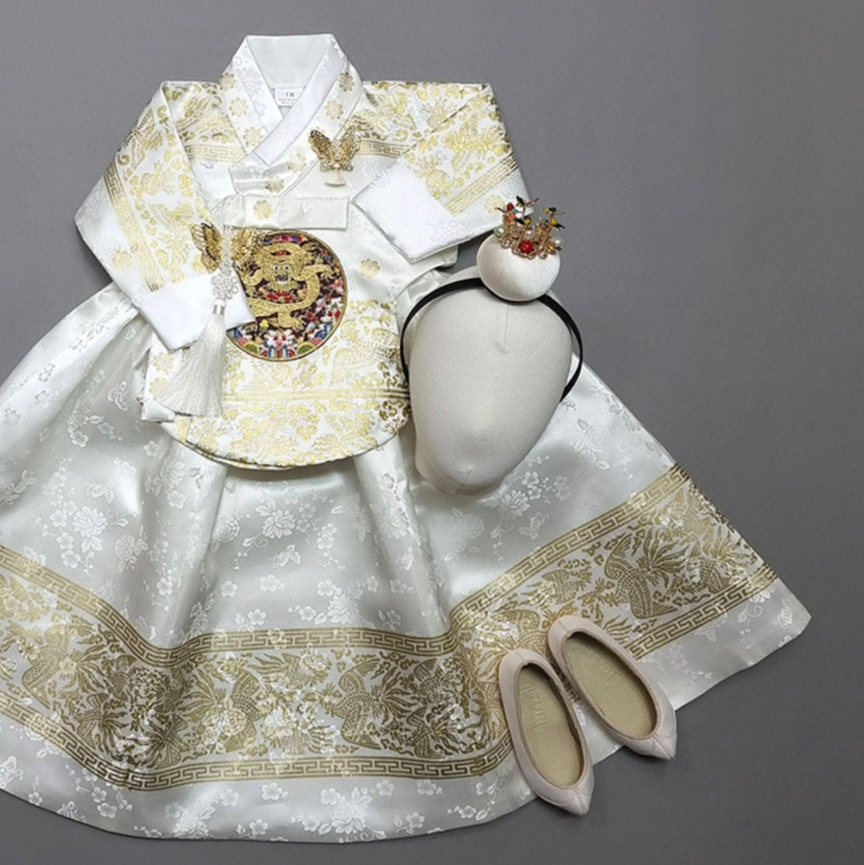 Shiny White Skirt Girl Hanbok (100D-1YR) - Native Korean