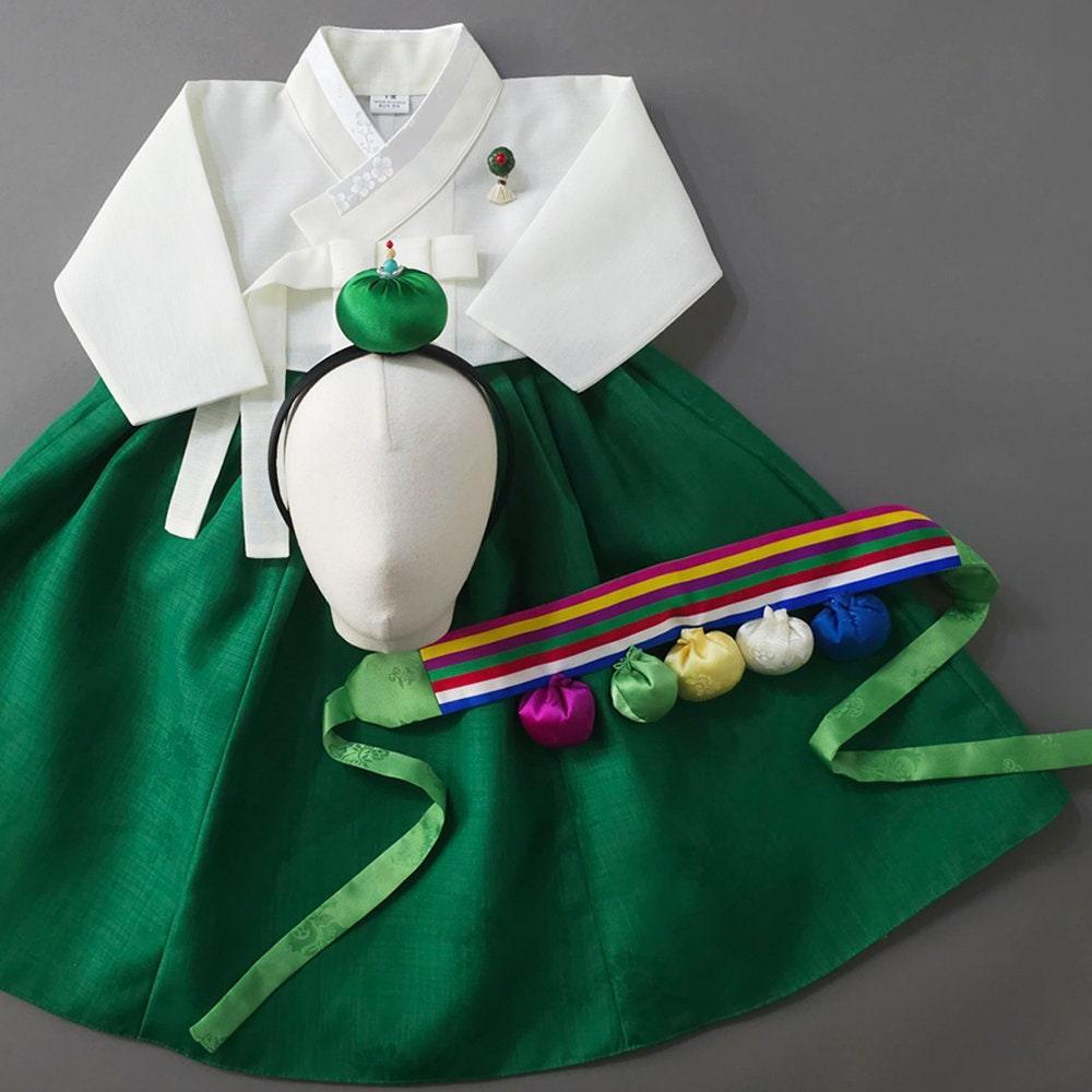 Solid Green Girl Hanbok (100D-15YR) - Native Korean