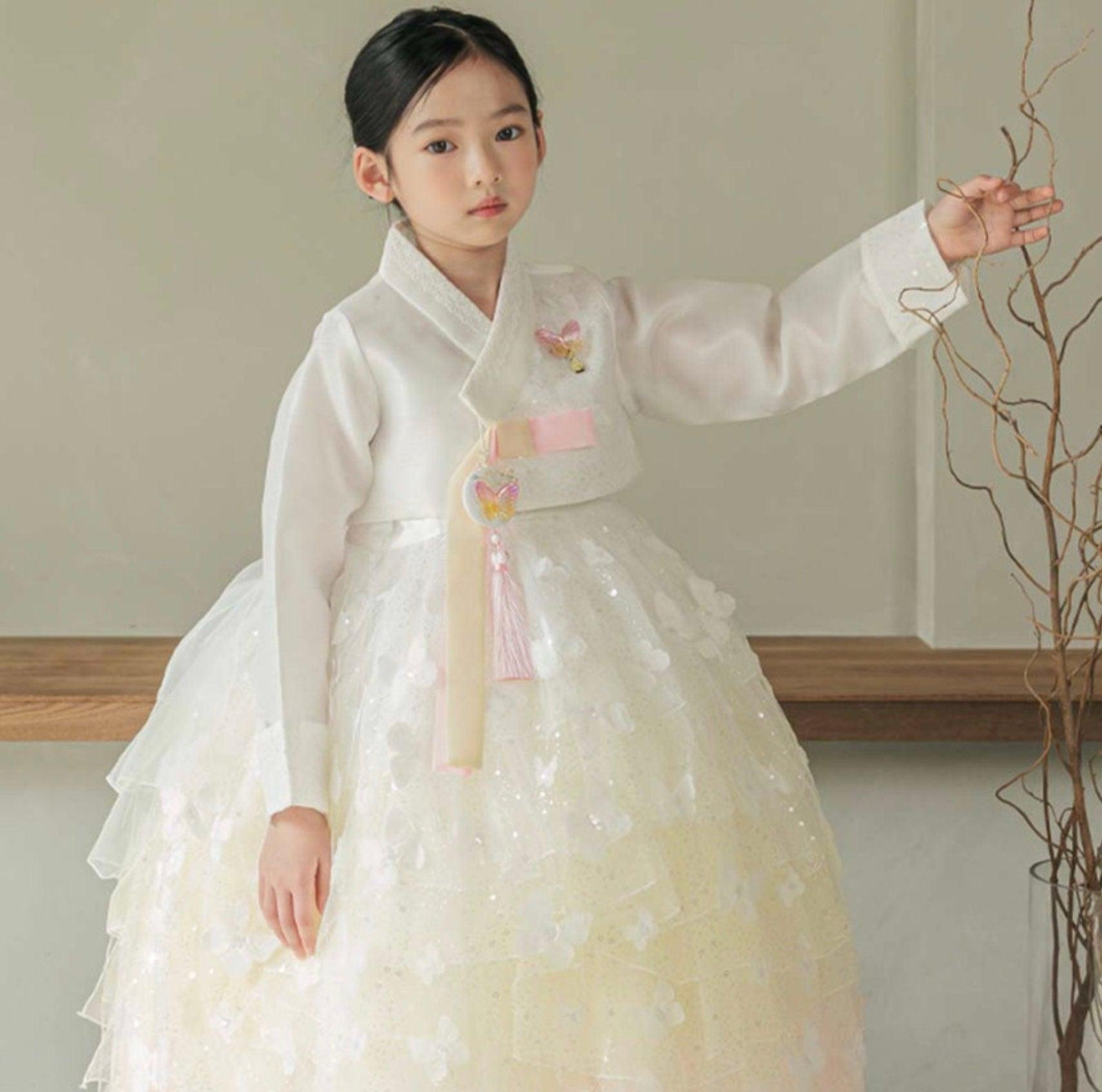 Somi Pink Tulle Dress Modern Hanbok (1-12YR) - Native Korean