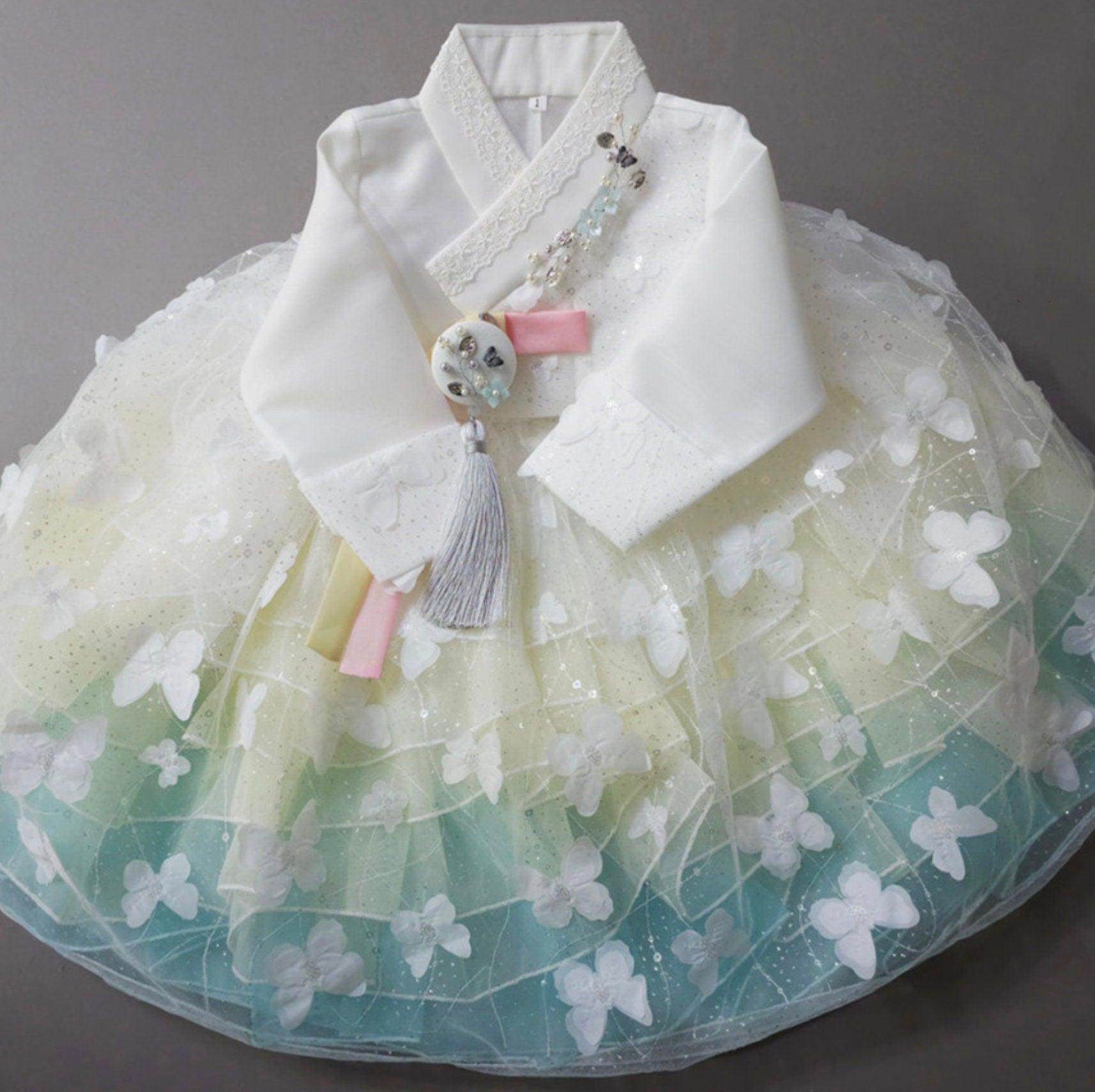 Somi Sky Tulle Dress Modern Hanbok (1-12YR) - Native Korean