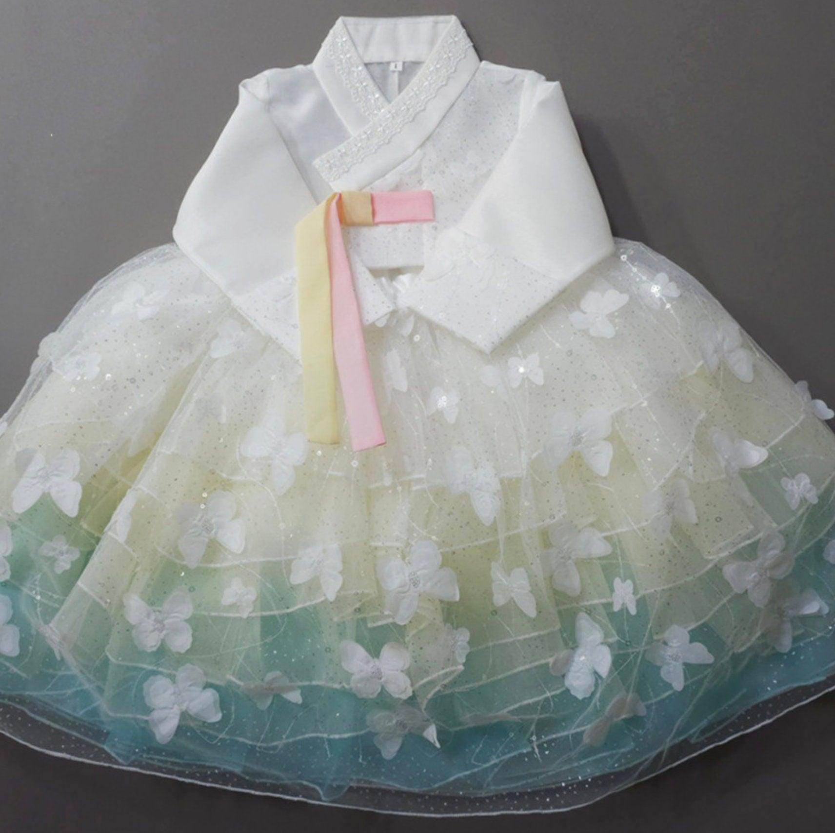 Somi Sky Tulle Dress Modern Hanbok (1-12YR) - Native Korean