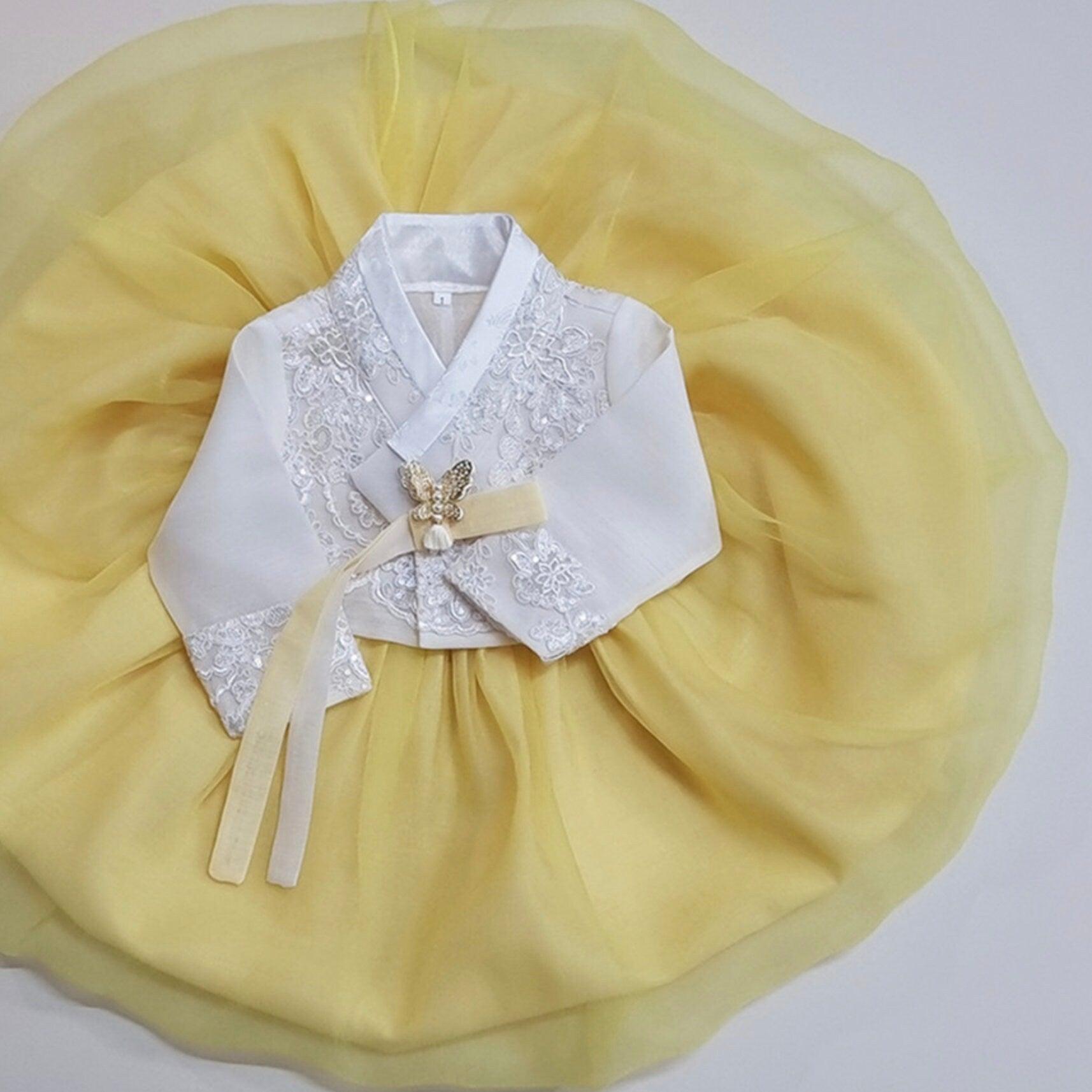 Sooyeon White Yellow Dress Girl Hanbok (100D-10YR) - Native Korean