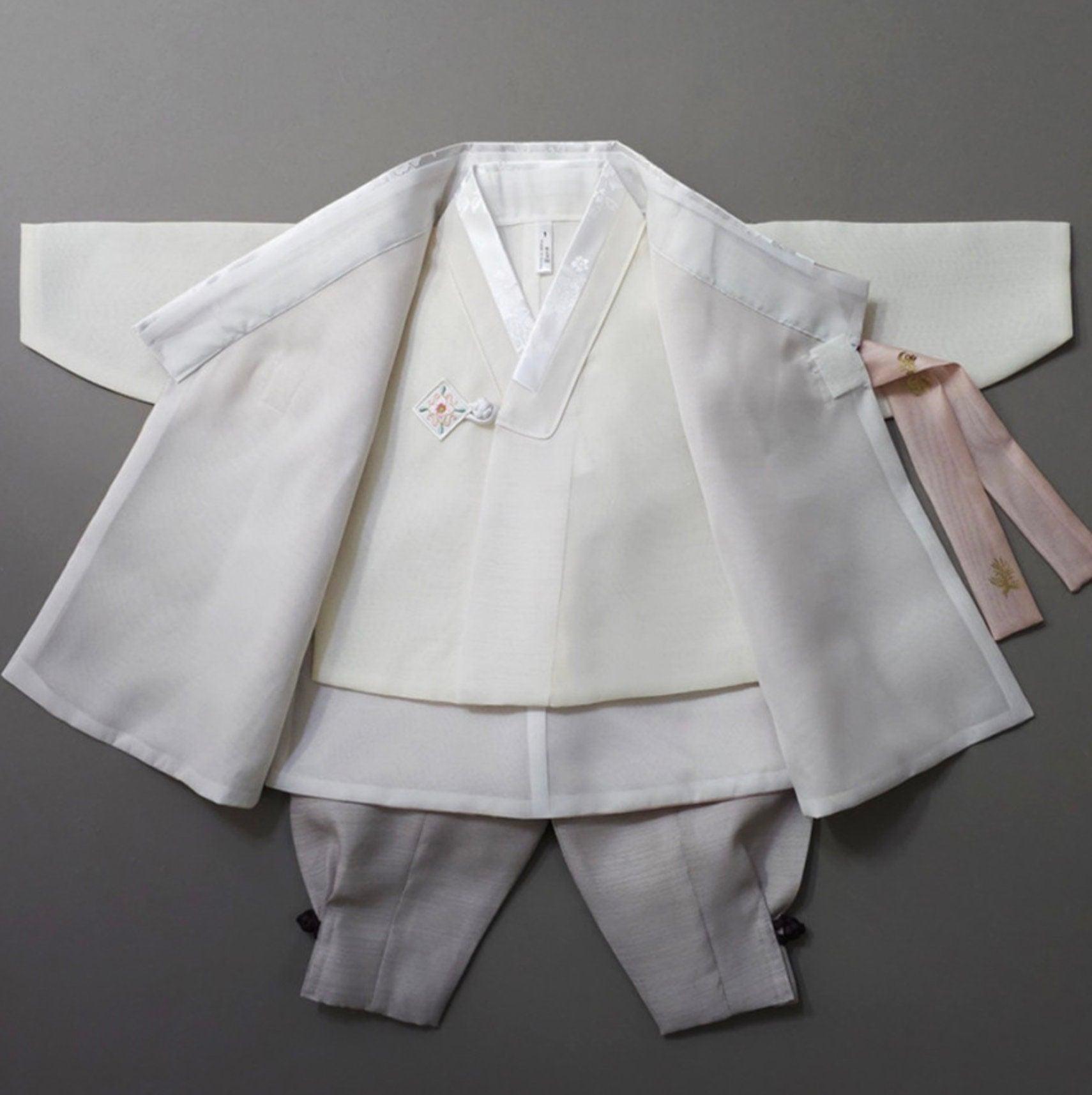 Suho Gold Pink-Beige Boy Hanbok (100D-12YR) - Native Korean