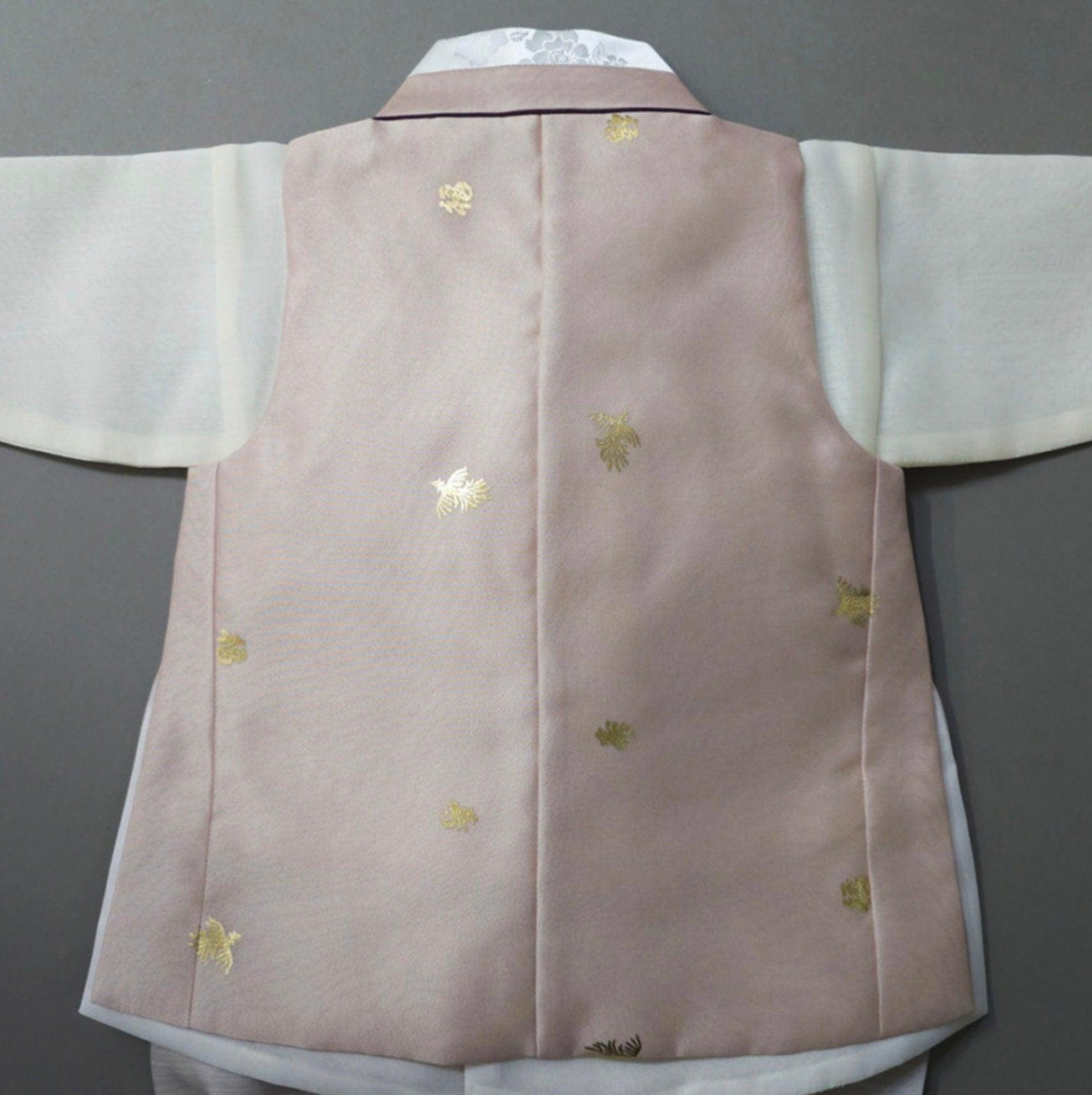 Suho Gold Pink-Beige Boy Hanbok (100D-12YR) - Native Korean