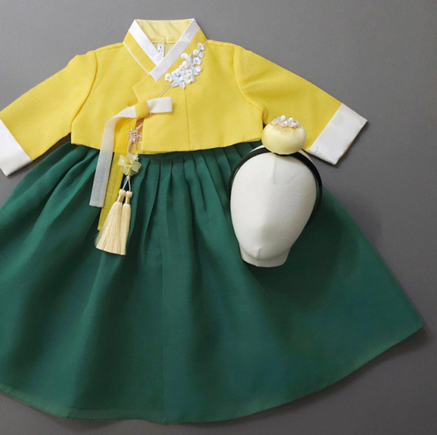 Taerin Yellow Green Girl Hanbok (1-15YR) - Native Korean