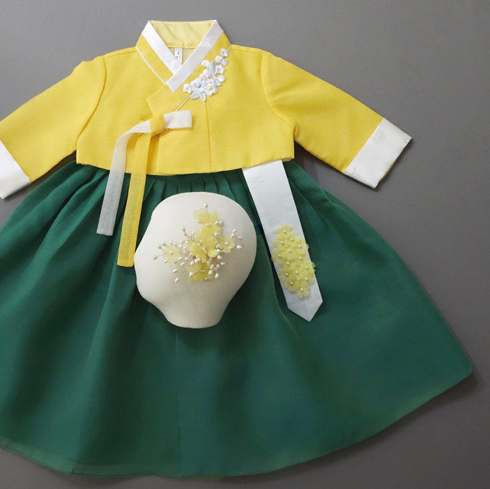 Taerin Yellow Green Girl Hanbok (1-15YR) - Native Korean