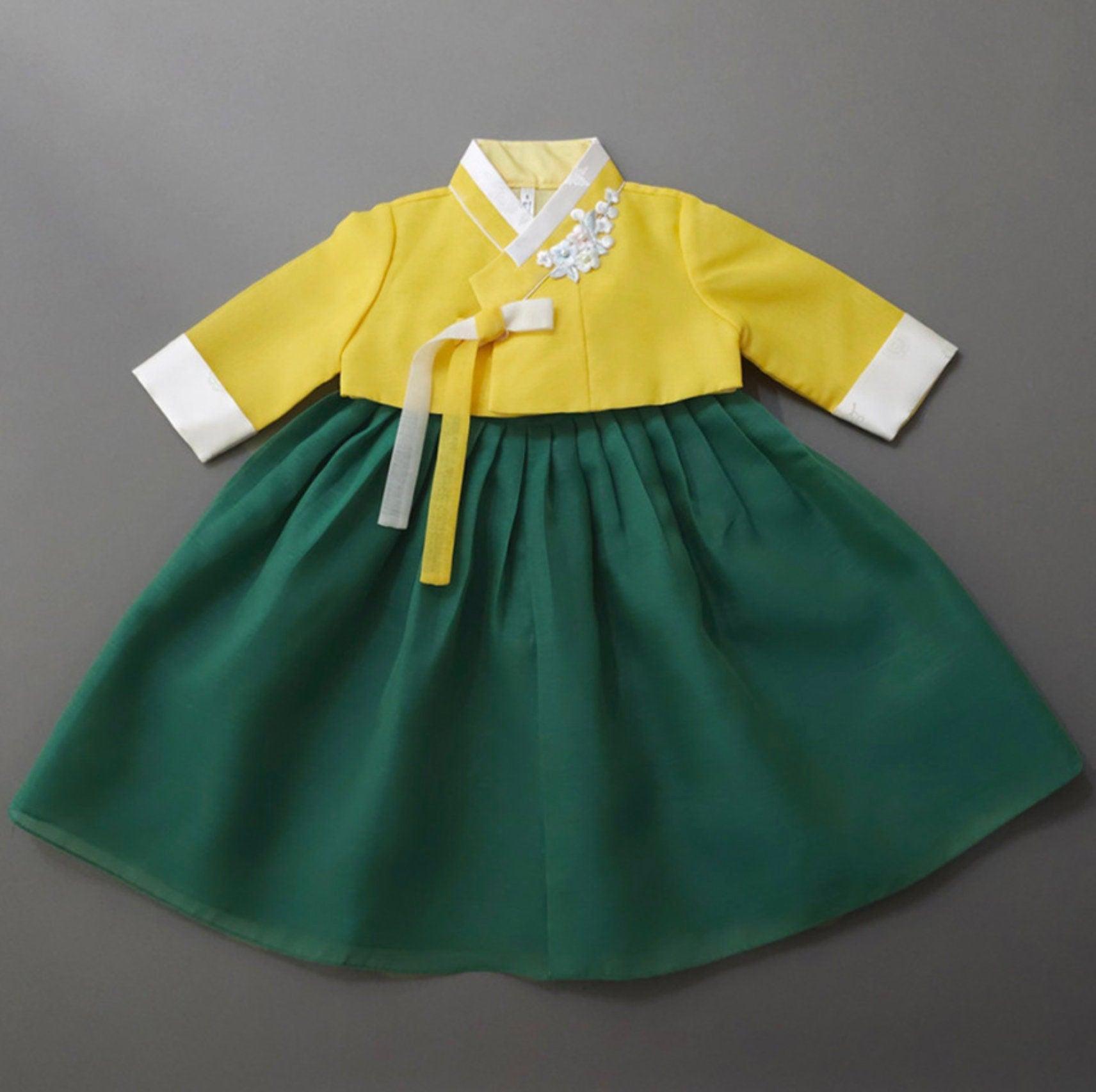 Taerin Yellow Green Girl Hanbok (1-15YR) - Native Korean