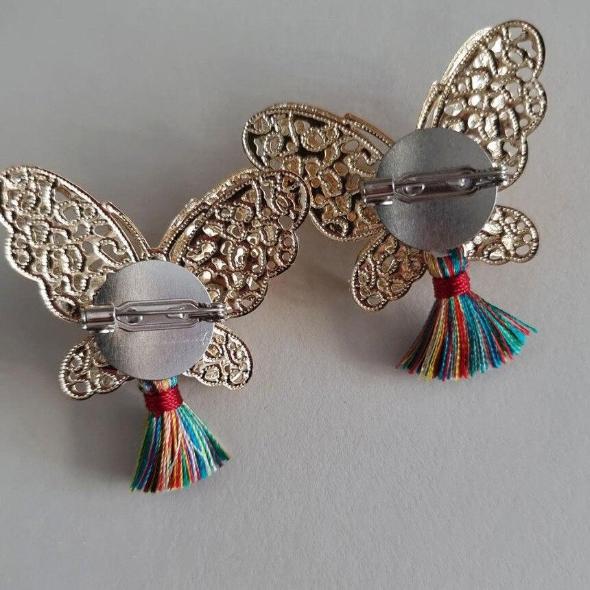 Traditional Gold Butterfly Tassel Brooch - Native Korean