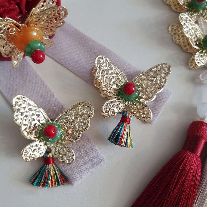 Traditional Gold Butterfly Tassel Brooch - Native Korean