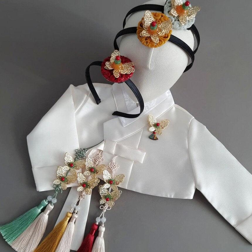 Traditional Gold Butterfly Tassel Brooch - Native Korean