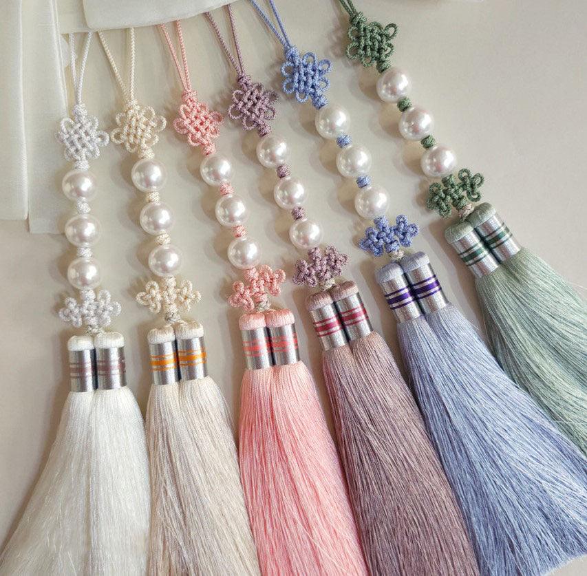 Triple Pearl Long Tassel Norigae - Native Korean