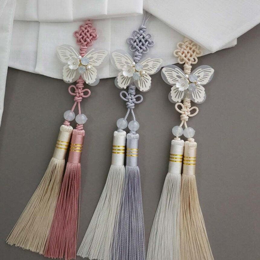 White Butterfly Tassel Norigae - Native Korean