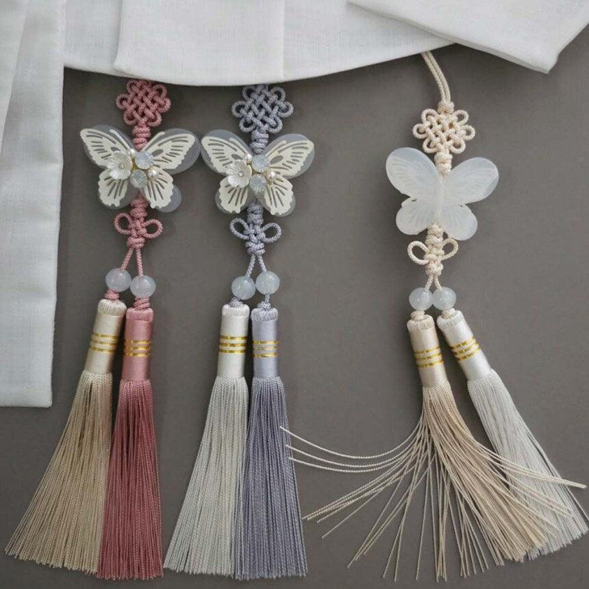 White Butterfly Tassel Norigae - Native Korean