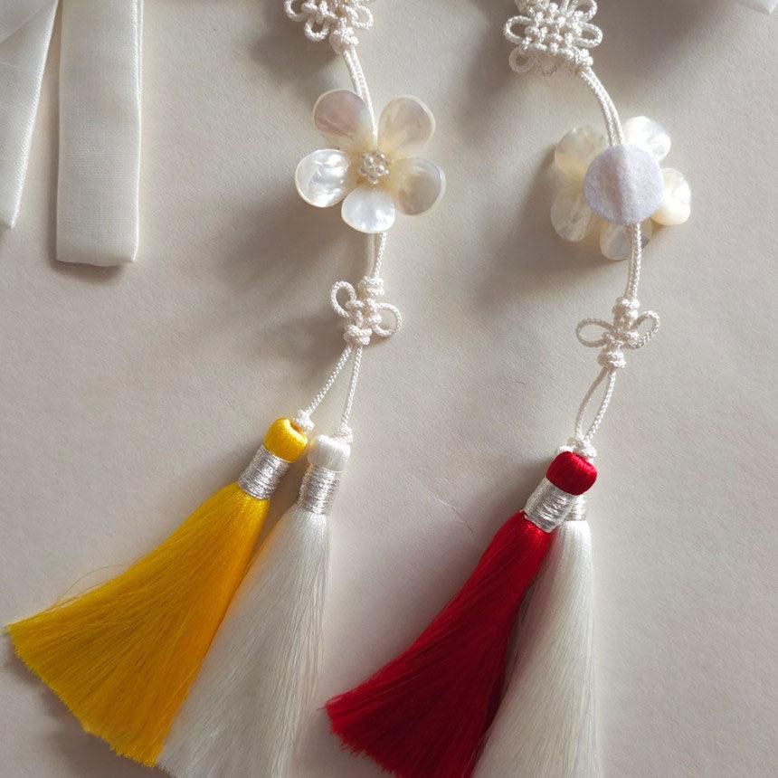 White Mother of Pearl Floral Tassels Norigae - Native Korean